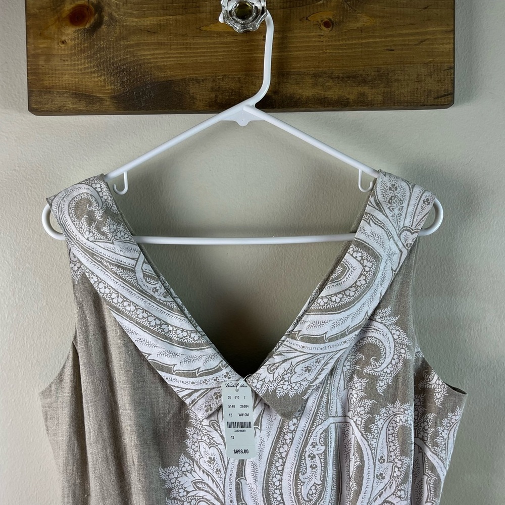 NWT ($698 retail) STUNNING Brooks Brothers Linen dress size 12 - tan and white - Picture 4 of 12